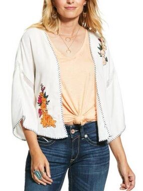 Ariat Womens Eagle Dream Cropped Kimono Embroidered Lace Inset Wrap Top size XL